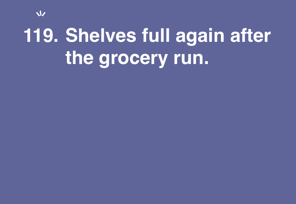 Shelves full again after the grocery run. — card 119 of the 1000 little things list