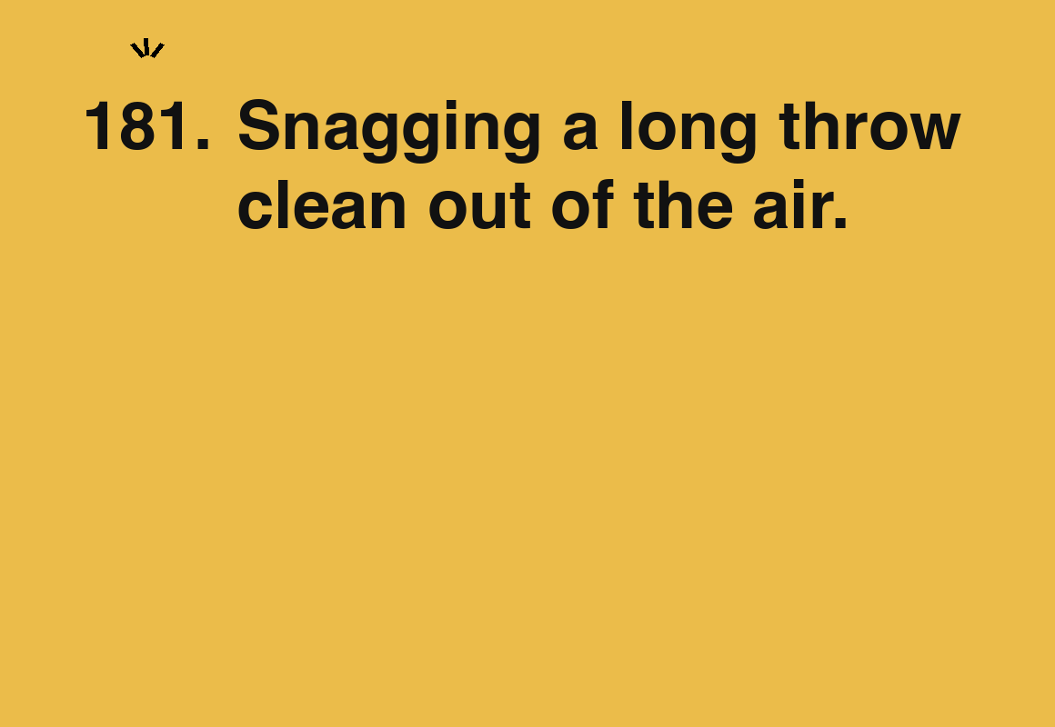 Snagging a long throw clean out of the air. — card 181 of the 1000 little things list