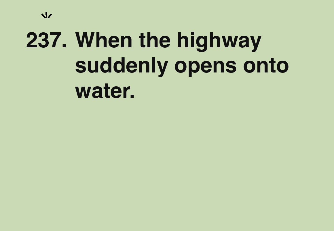 When the highway suddenly opens onto water. — card 237 of the 1000 little things list