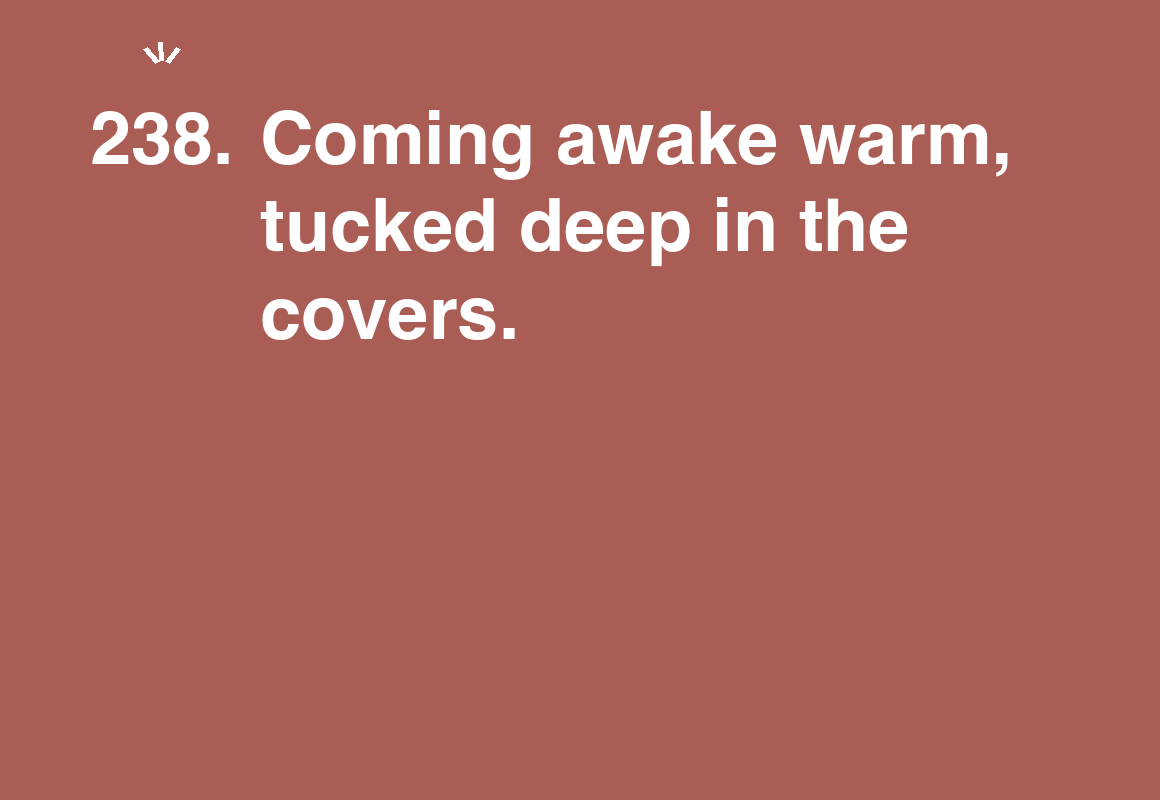 Coming awake warm, tucked deep in the covers. — card 238 of the 1000 little things list