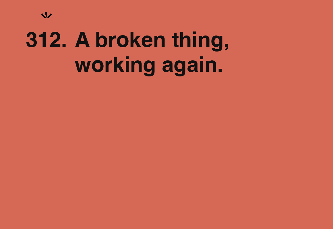 A broken thing, working again. — card 312 of the 1000 little things list