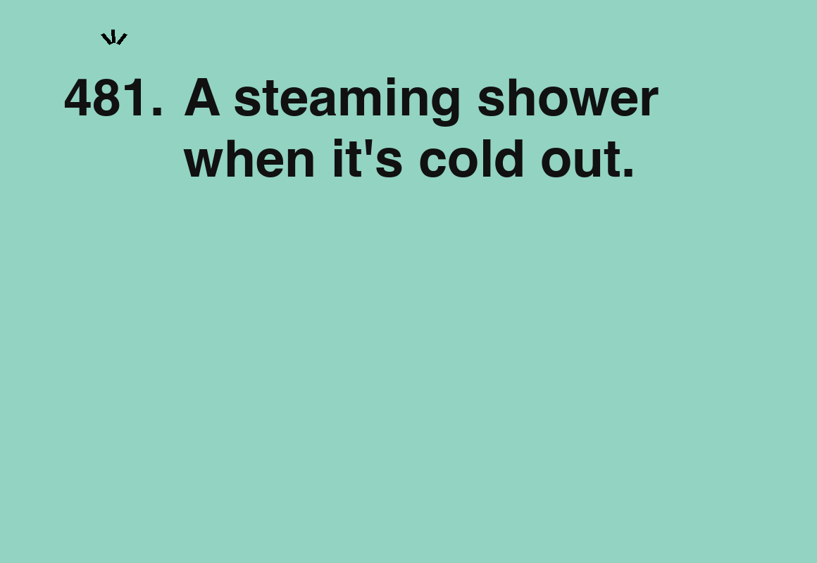 A steaming shower when it's cold out. — card 481 of the 1000 little things list