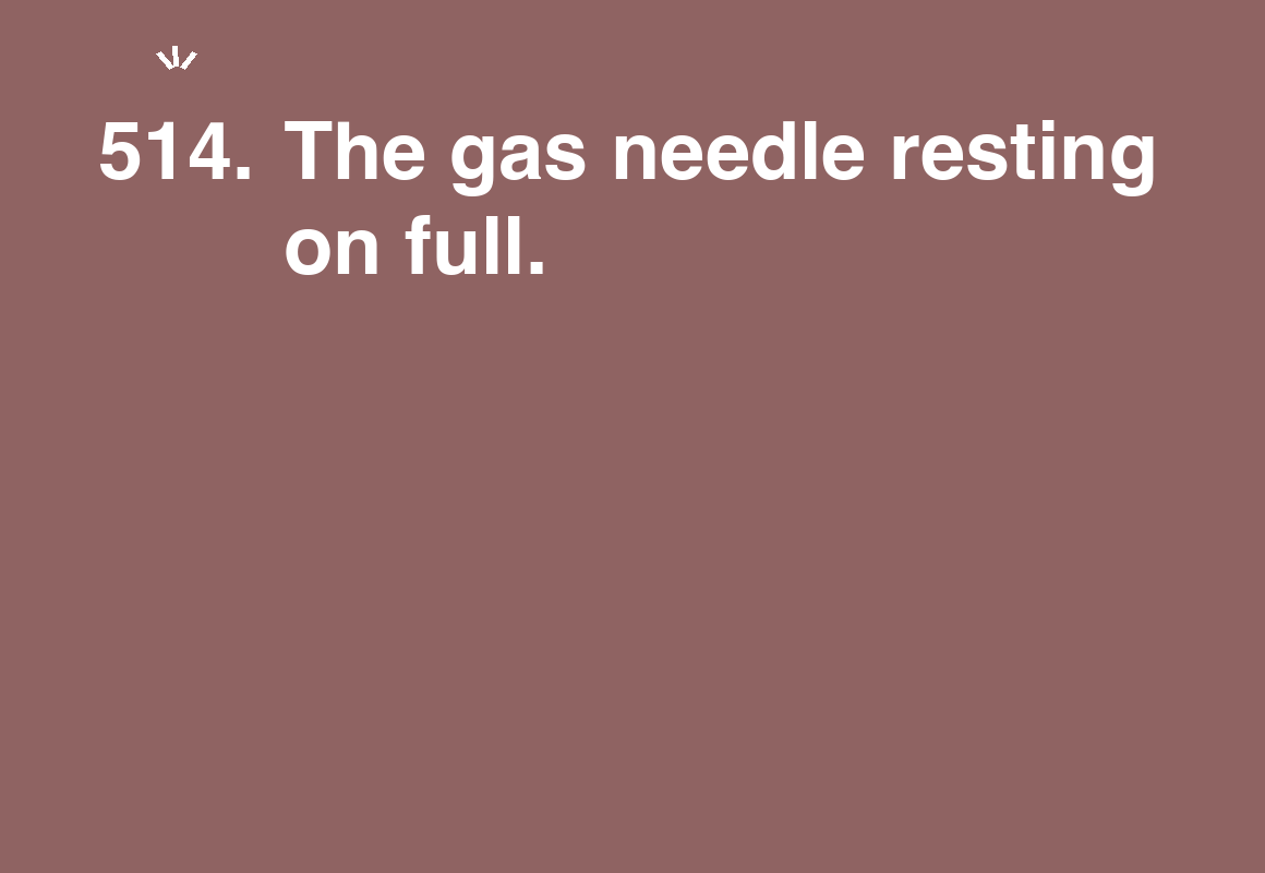The gas needle resting on full. — card 514 of the 1000 little things list