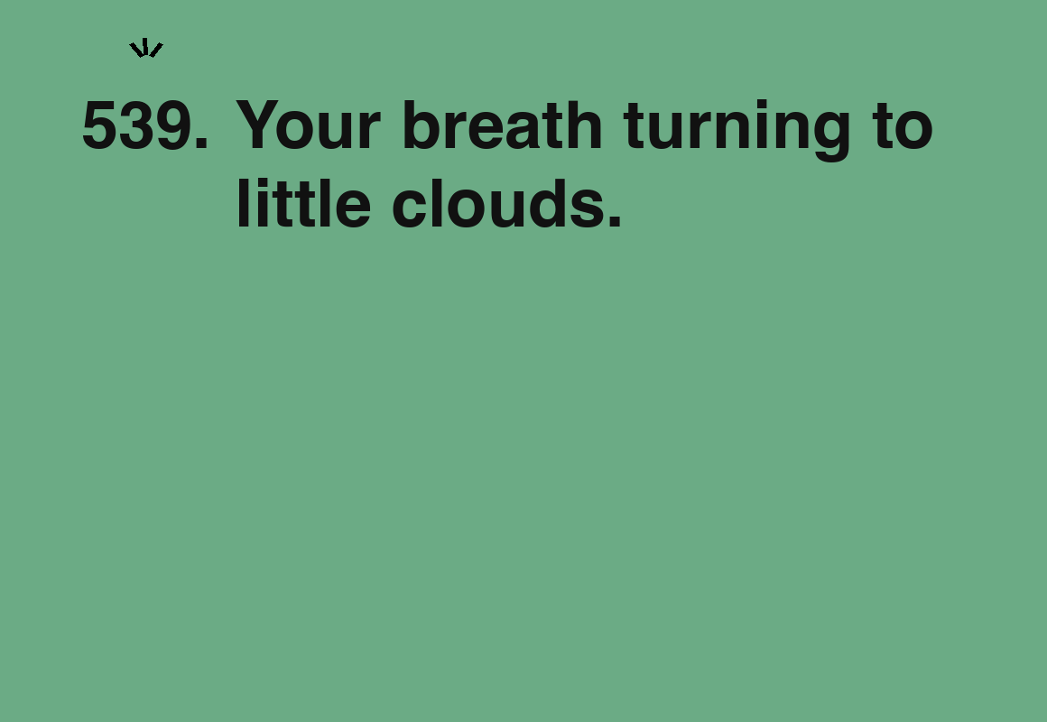 Your breath turning to little clouds. — card 539 of the 1000 little things list