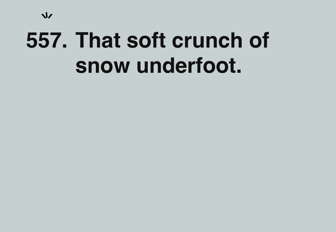 That soft crunch of snow underfoot. — card 557 of the 1000 little things list