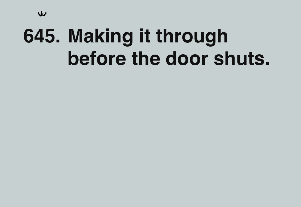 Making it through before the door shuts. — card 645 of the 1000 little things list