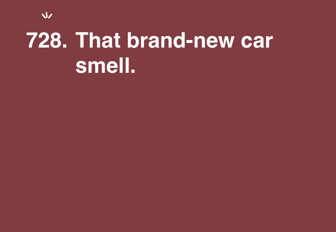 That brand-new car smell. — card 728 of the 1000 little things list