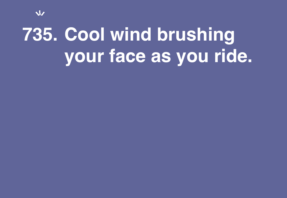 Cool wind brushing your face as you ride. — card 735 of the 1000 little things list