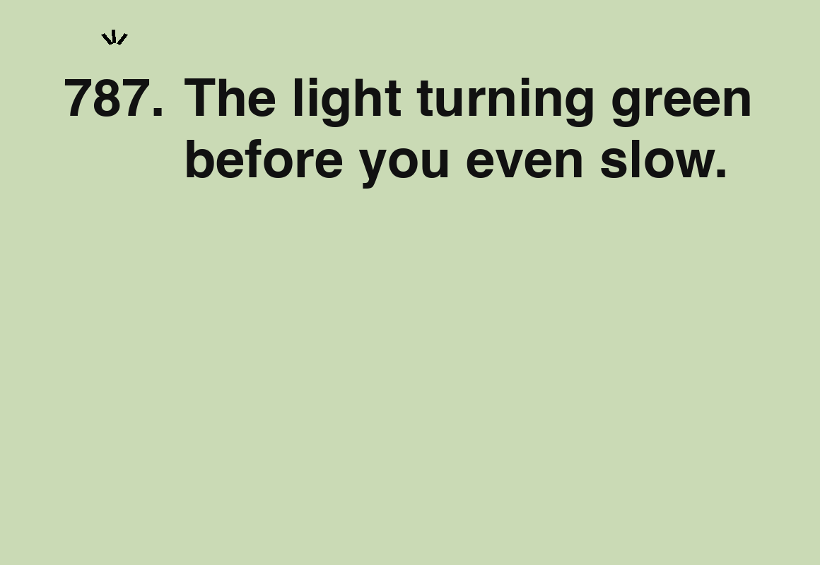 The light turning green before you even slow. — card 787 of the 1000 little things list
