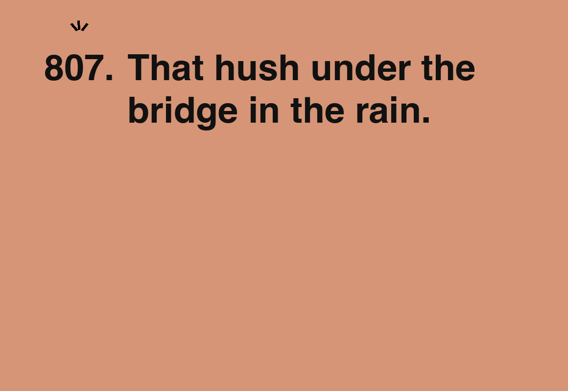 That hush under the bridge in the rain. — card 807 of the 1000 little things list