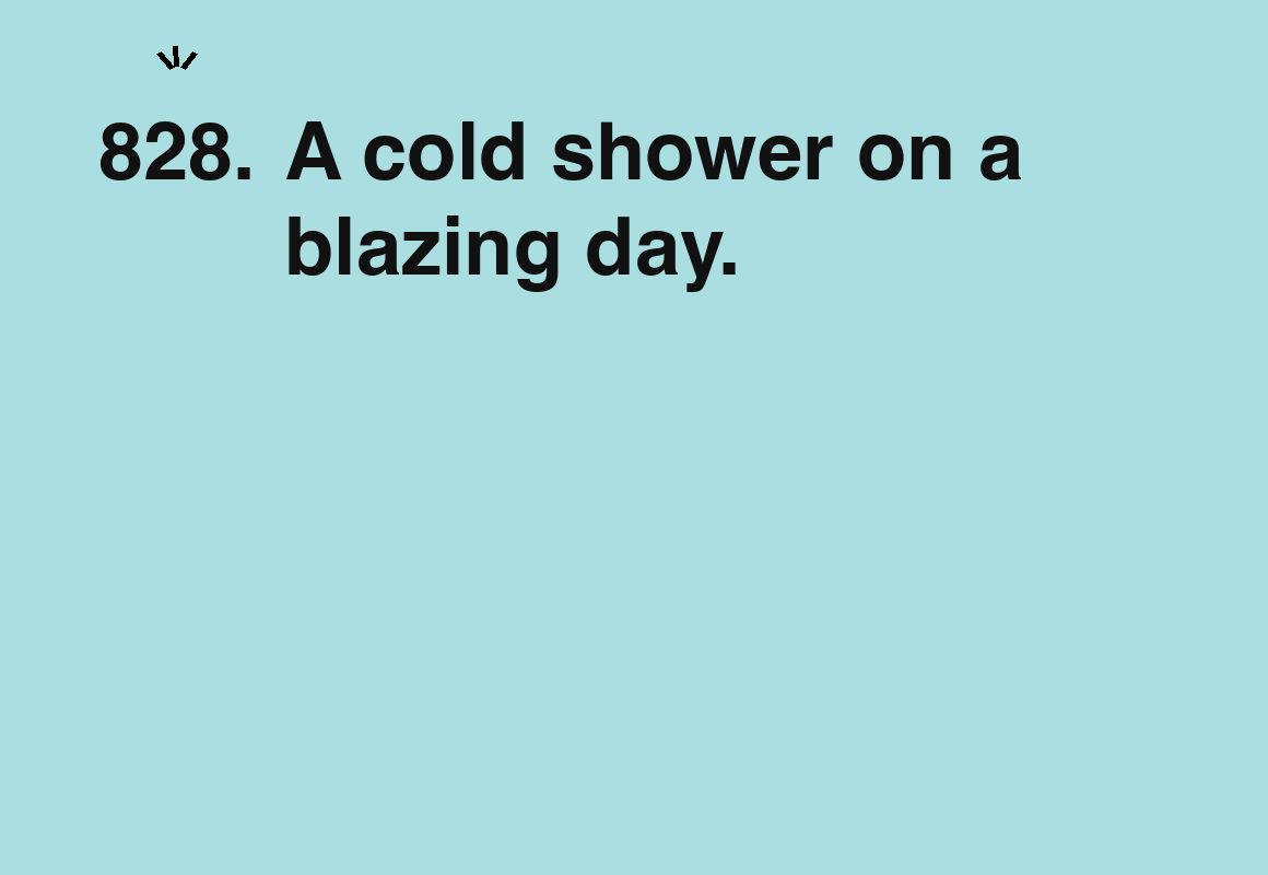 A cold shower on a blazing day. — card 828 of the 1000 little things list
