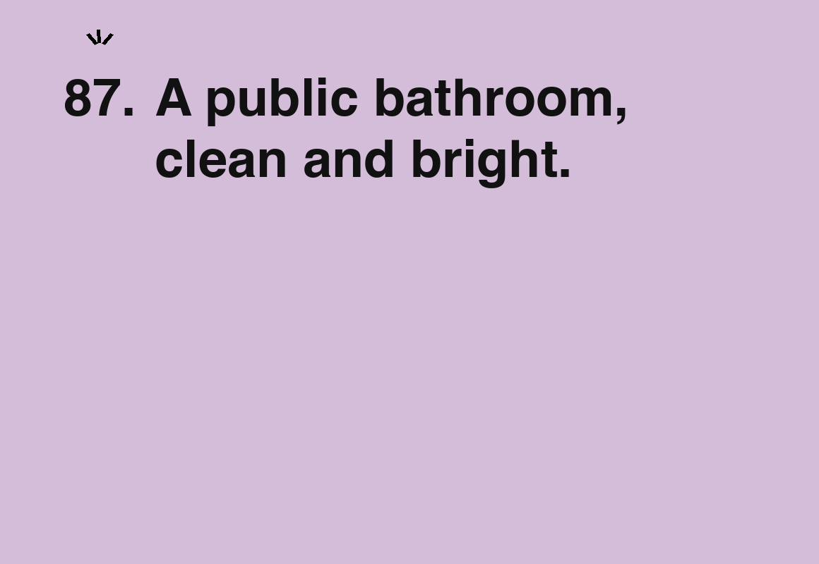 A public bathroom, clean and bright. — card 87 of the 1000 little things list