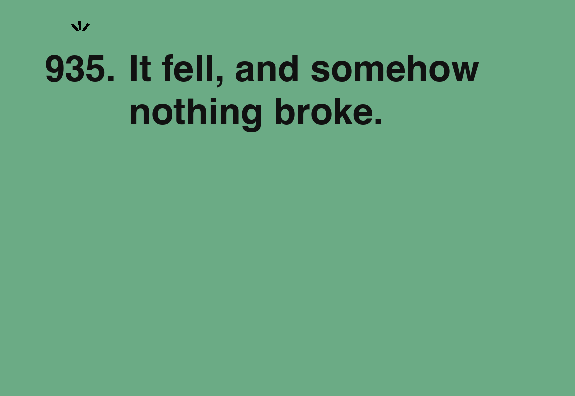 It fell, and somehow nothing broke. — card 935 of the 1000 little things list