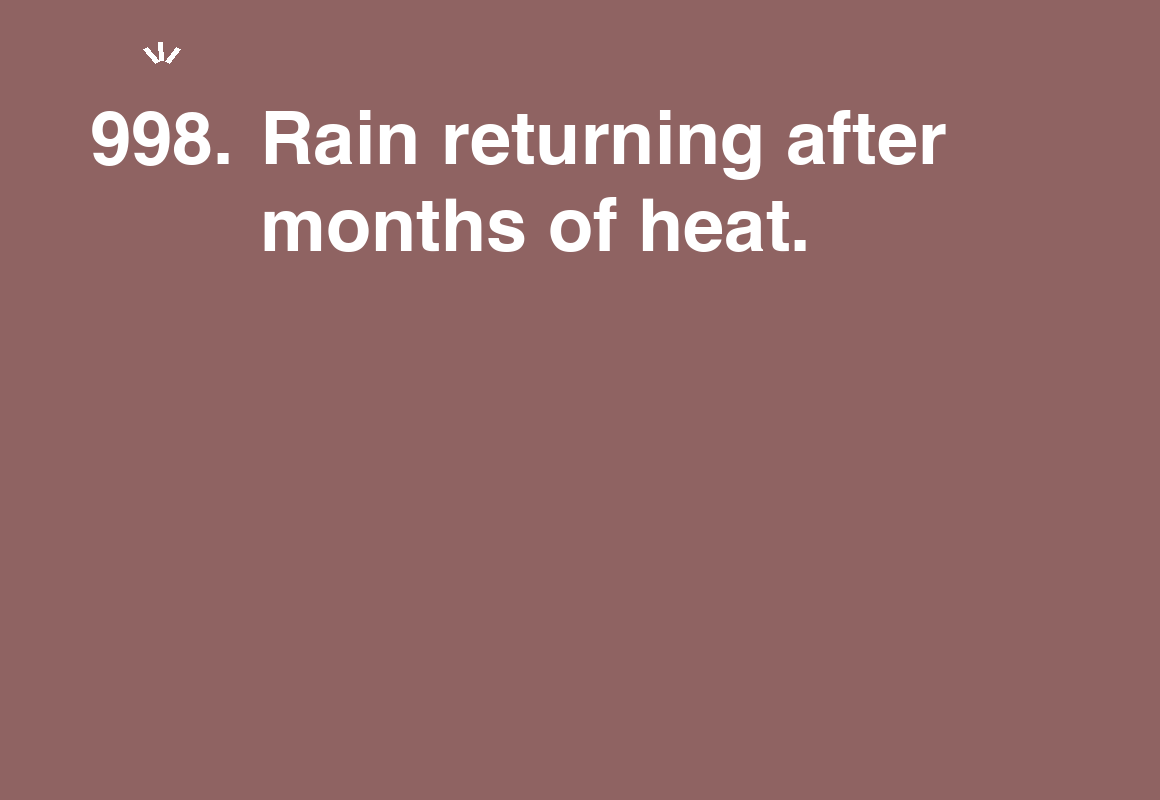 Rain returning after months of heat. — card 998 of the 1000 little things list